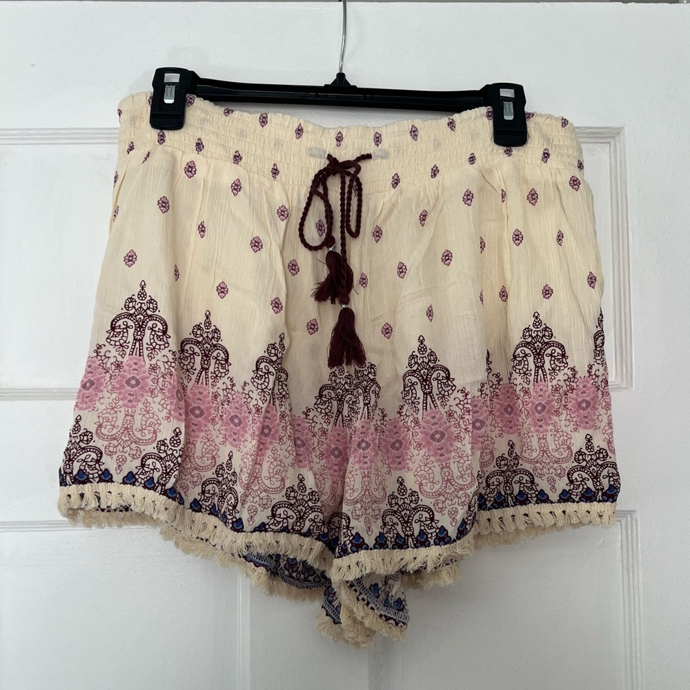 Boho Juniors Shorts with Fringe Bottom and String Tie - Mudd